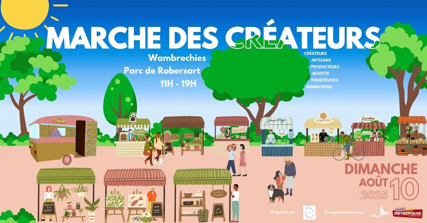 Affiche du marché des créateurs de Wambrechies le 10 août 2025 au parc Robersart
