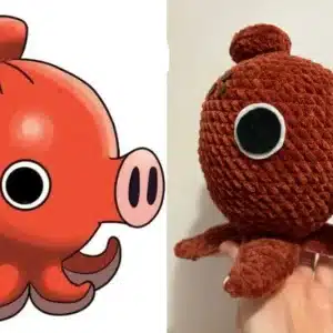 Personnage dessiné Squidlink reproduit en crochet