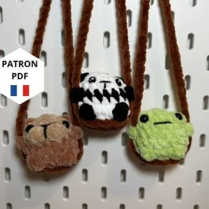 Balançoires pour rétroviseur loutre, panda et grenouille en crochet
