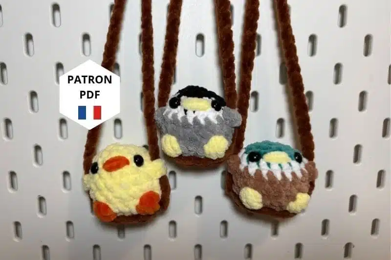Balançoires pour rétroviseur poussin, pingouin et canard en crochet